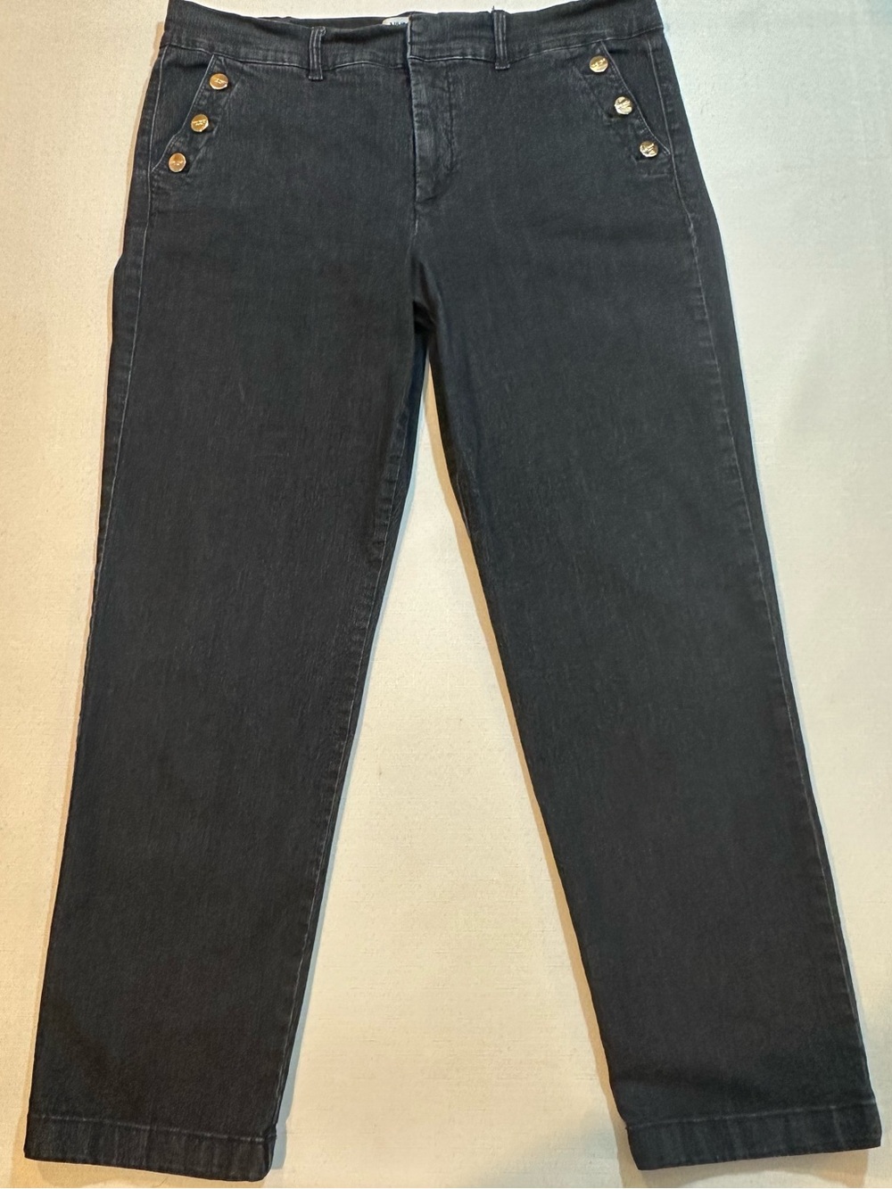 Nine West Black Sailor Trouser Jeans Gold Buttons 14/32